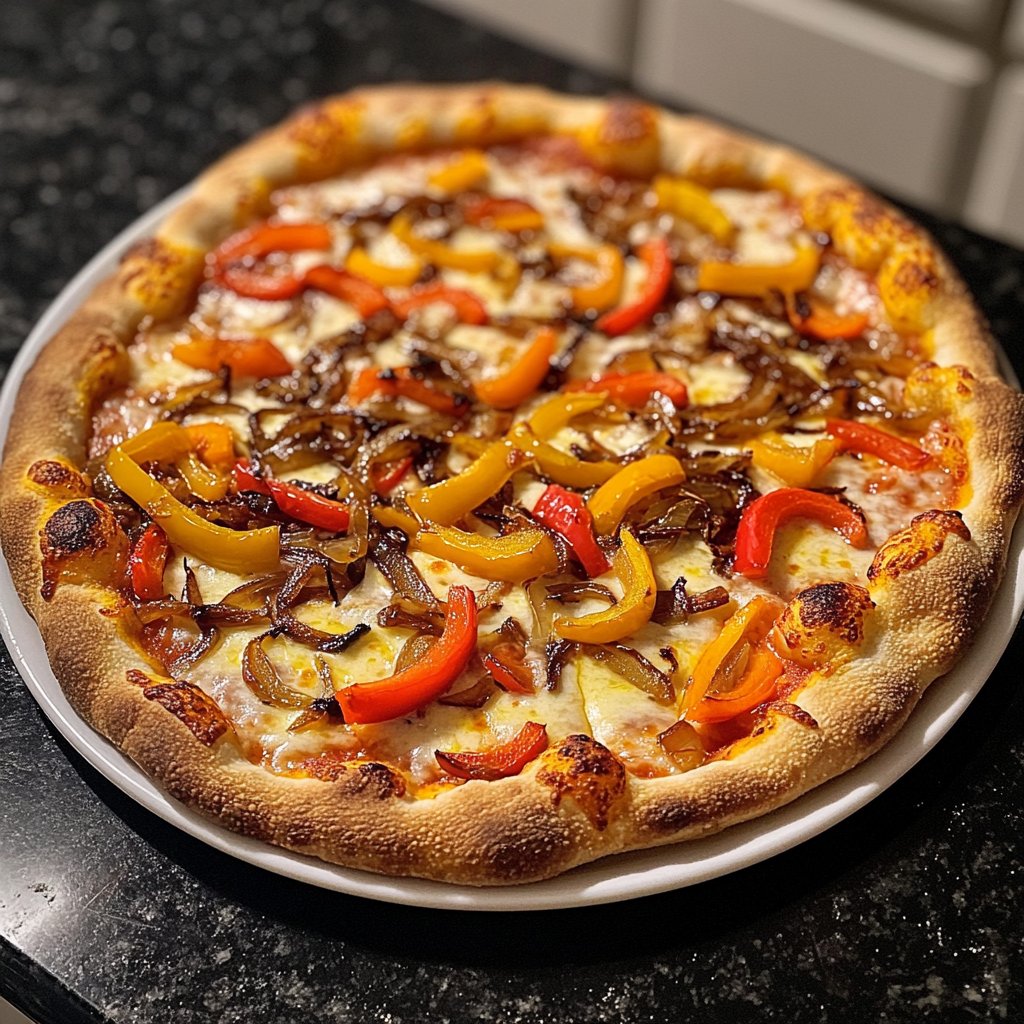 Pizza mit Paprika und Zwiebeln